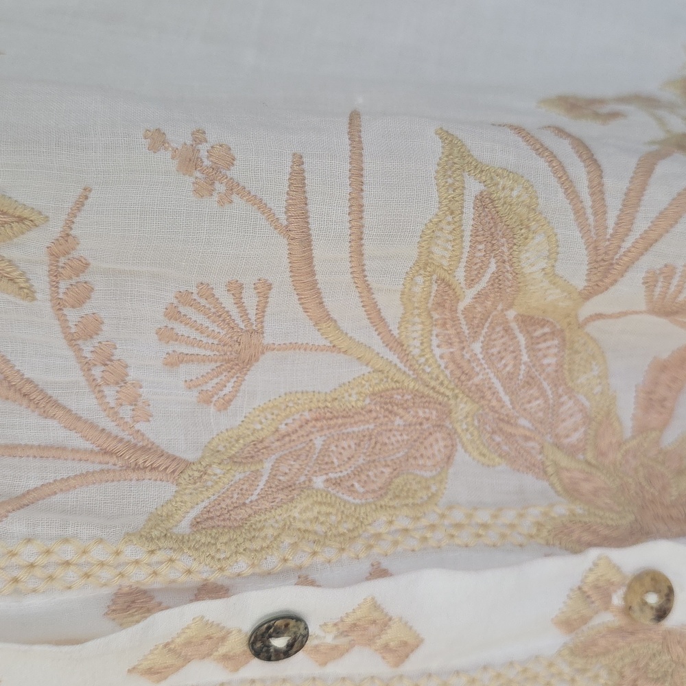 Johnny Was Talia Embroidered Ramie Blouse White Tonal Boho Bell Sleeve S - Picture 9 of 16